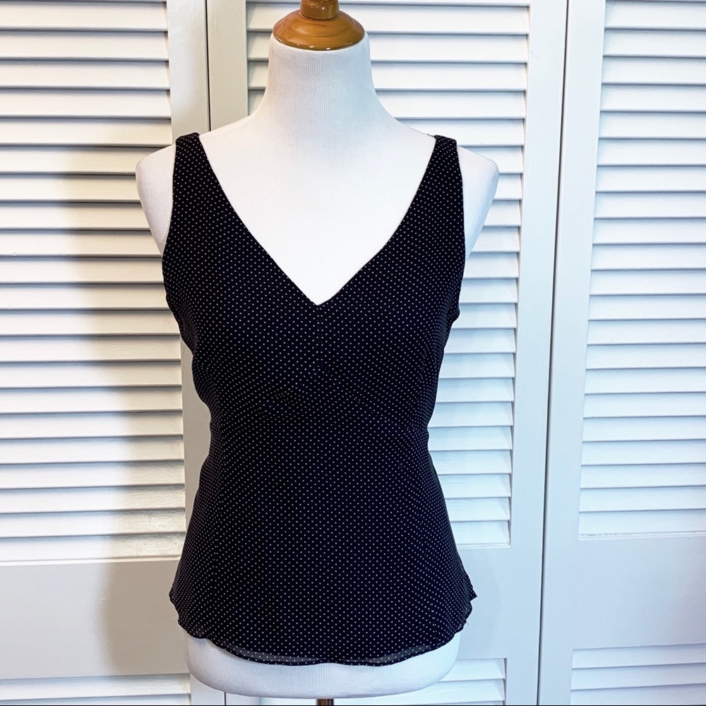 Ann Taylor Navy &White Polka Dot Print Silk Blouse